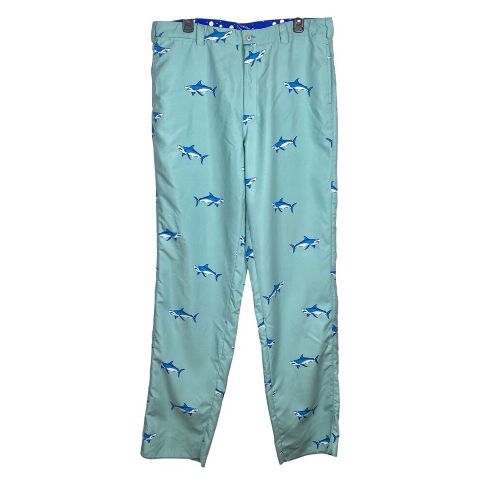 Bermuda Styles Pants Mens Size 36 All Over Shark Print Straight Leg Golf Preppy